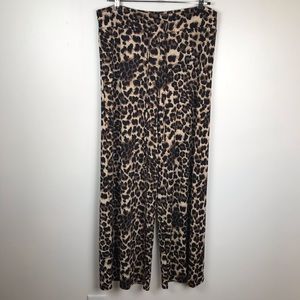 Leopard Print Wide Leg Pants - Brown